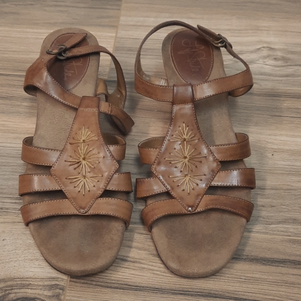 LifeStride Brown Wedge Sandals with faux cork back size 10M